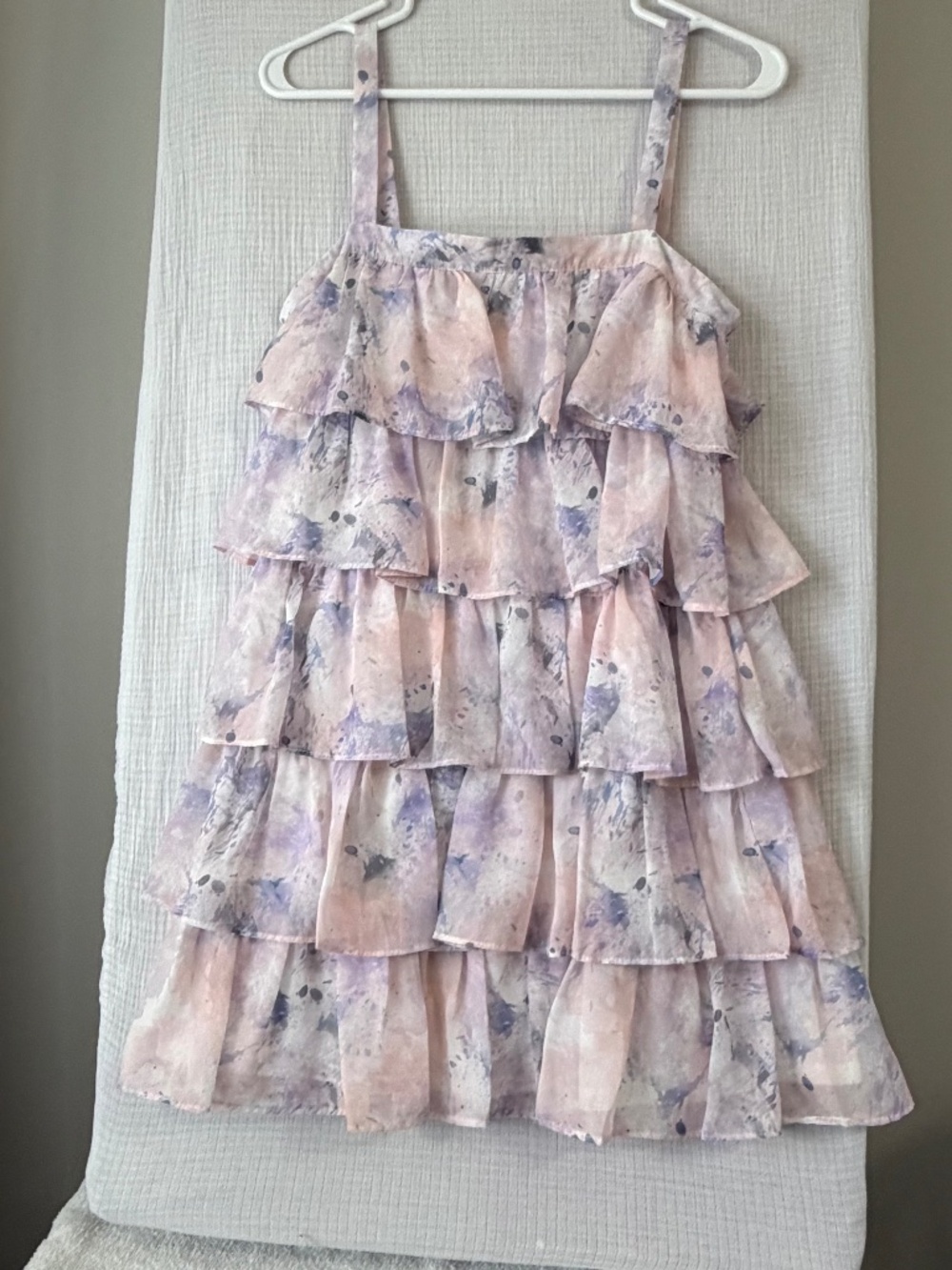 TCEC Pink/Purple Tiered Ruffle Dress Size S Airy Feminine Festival Boho